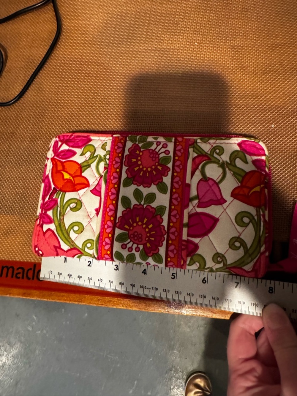 Vera Bradley Quilted Floral Zip Wallet in Pink, Orange & Green